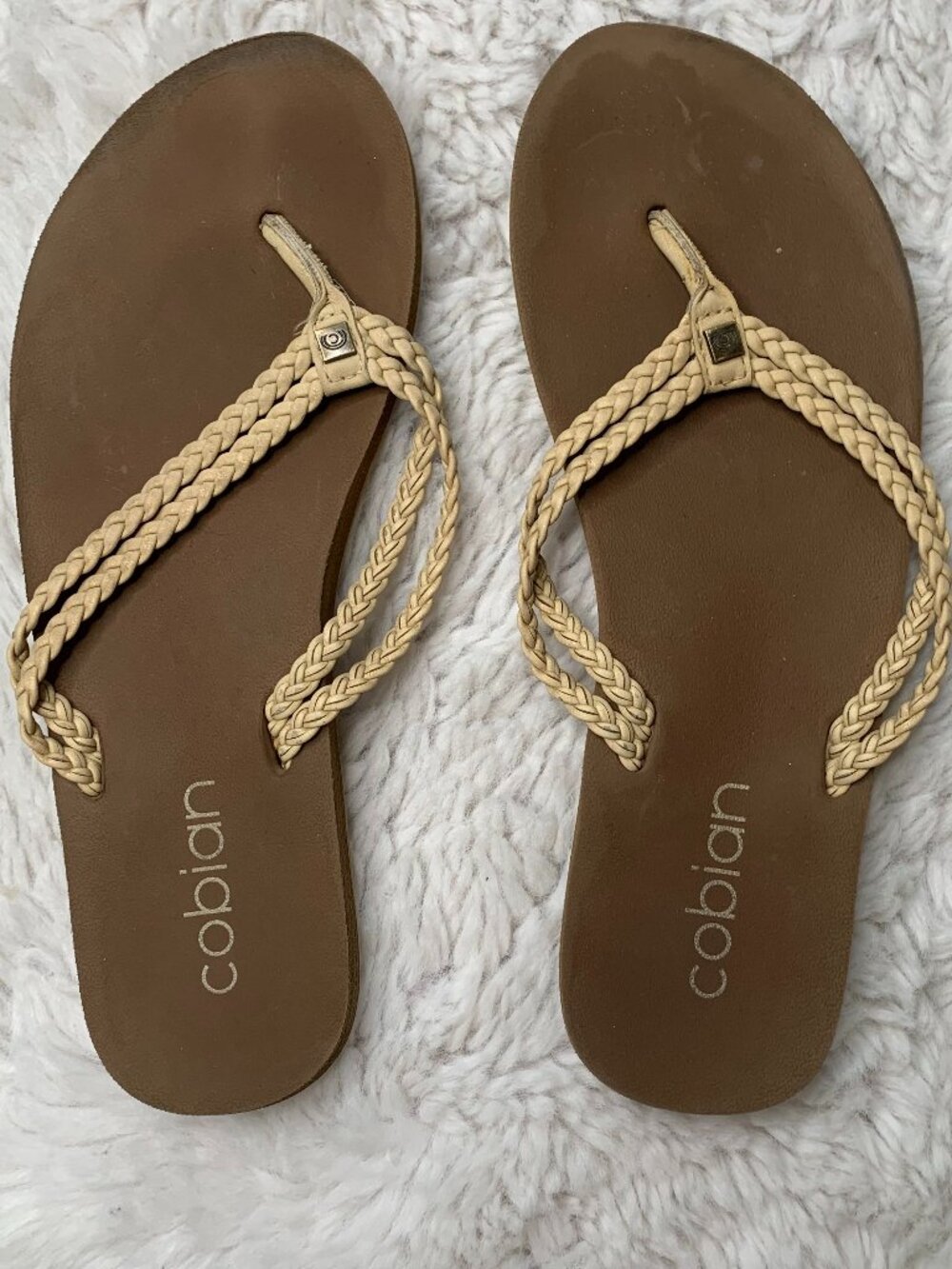 Cobian Women's Leucadia Flip-Flops Sandals Braided Slip-On Shoes Cream SZ 9